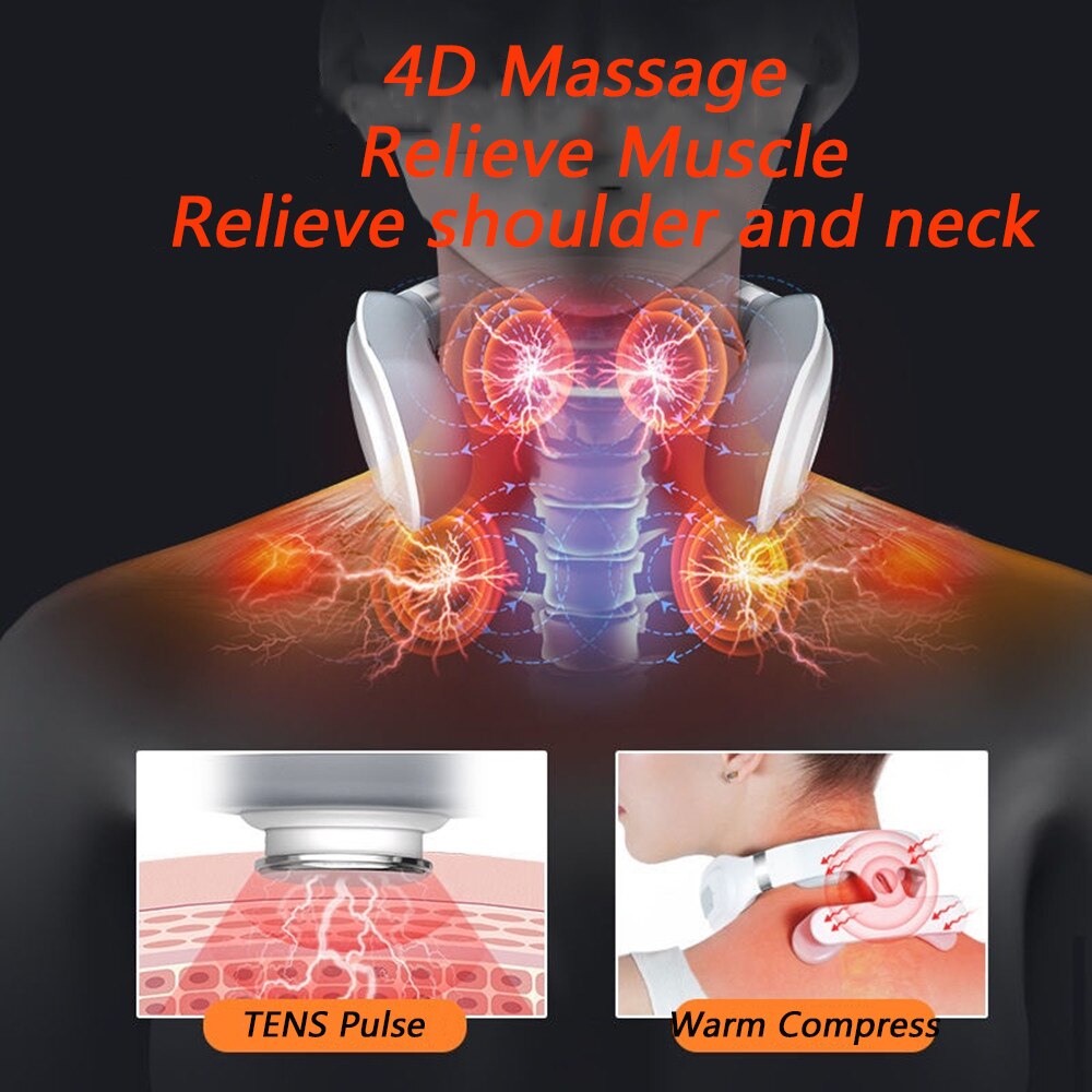 Cordless Portable Electric Neck Cervical Pulse Massager Relaxation Hot Compress Heads Muscle Pain Relief Health Care